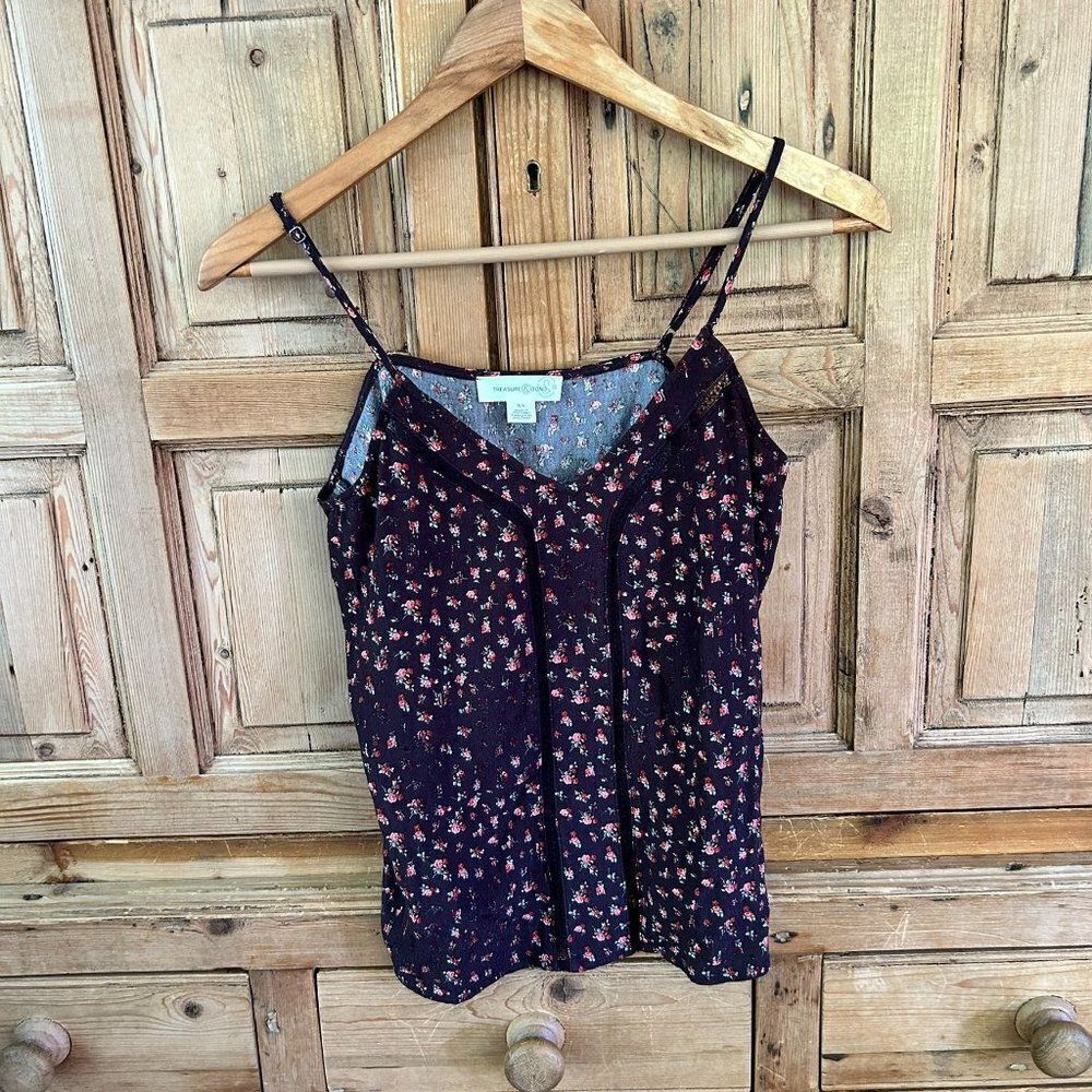 Treasure & Bond XS Brown Floral Camisole Tank Top Adjustable Straps‎ Lace